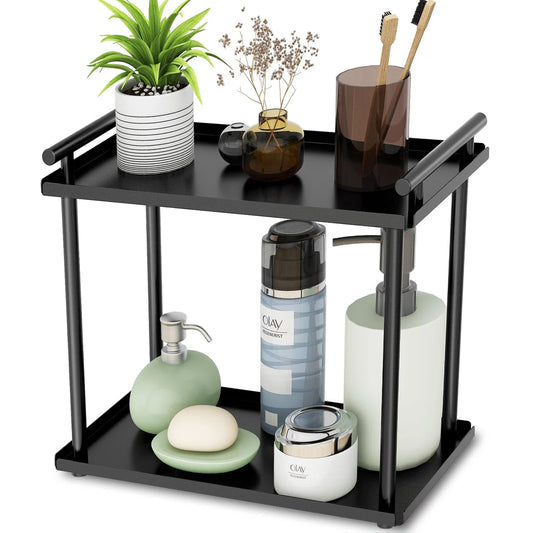 2 Tier Bathroom Organizer Countertop, Bathroom Counter Organizer, Small Vanity Shelf Skin Care Countertop Organizers,Black
